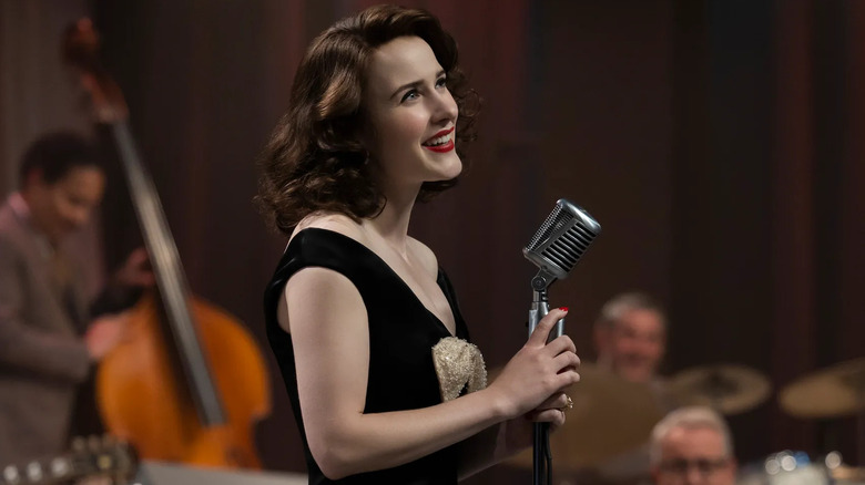 Midge Maisel performing stand-up on TV