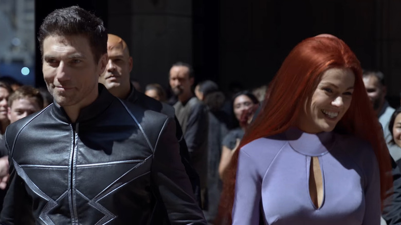 Black Bolt and Medusa grinning