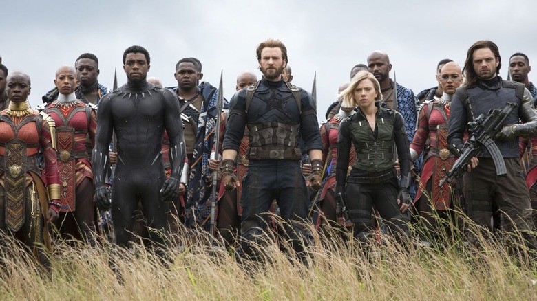 Black Panther, Captain America, Black Widow, and Bucky in field