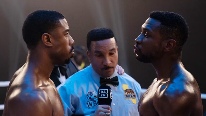 Adonis Creed (Michael B. Jordan) goes toe to toe with Damian Anderson (Jonathan Majors.)