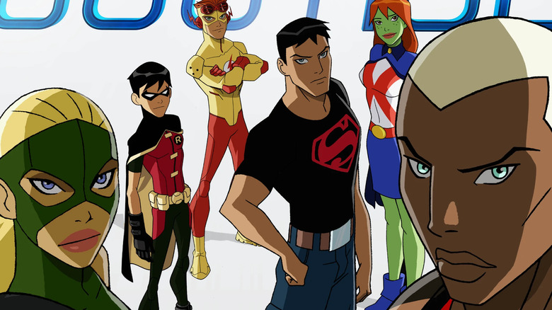 original Young Justice cast standing together