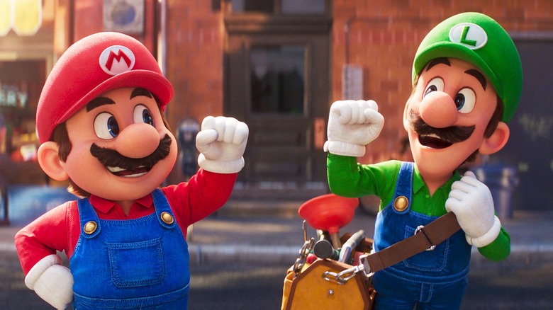 Mario and Luigi pump their fists in "The Super Mario Bros. Movie"