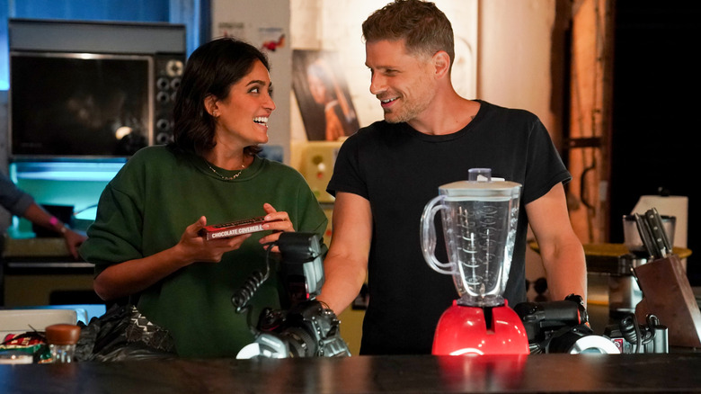 Mandeep Dhillon and Matt Lauria laughing together in CSI: Vegas