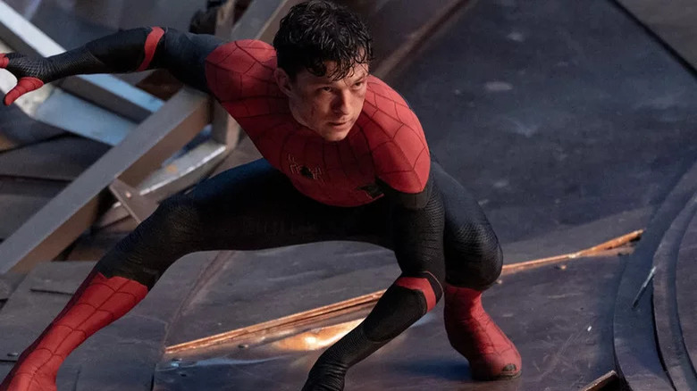 Tom Holland playing Spider-Man in superhero pose