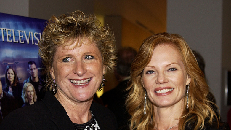 Elizabeth Devine and Marg Helgenberger looking happy