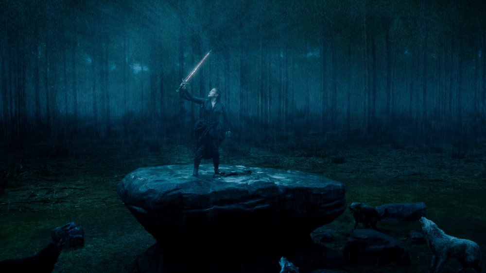 Katherine Langford as Nimue wielding Excalibur on Cursed