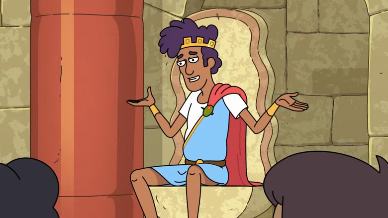 King Tyrannis sits on his throne in front of others