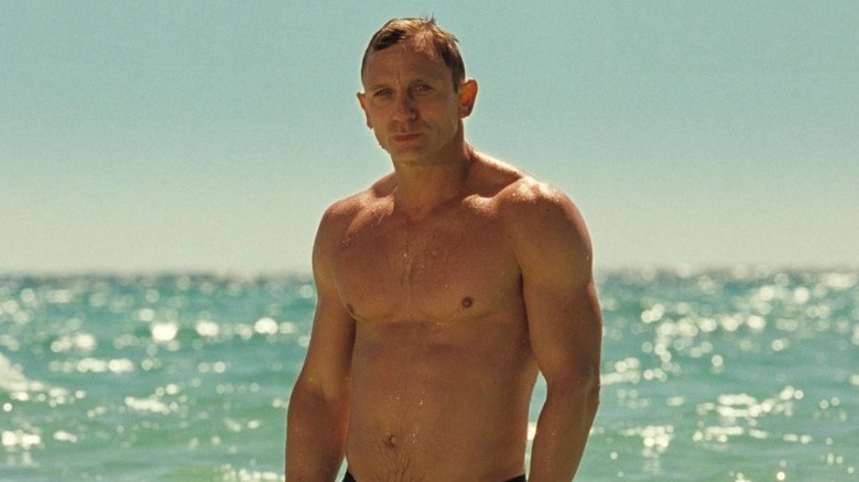 James Bond in the water on a beach