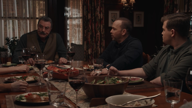 Tom Selleck Donnie Wahlberg Andrew Terraciano Blue Bloods Frank Reagan Sean Reagan Danny Reagan eating dinner