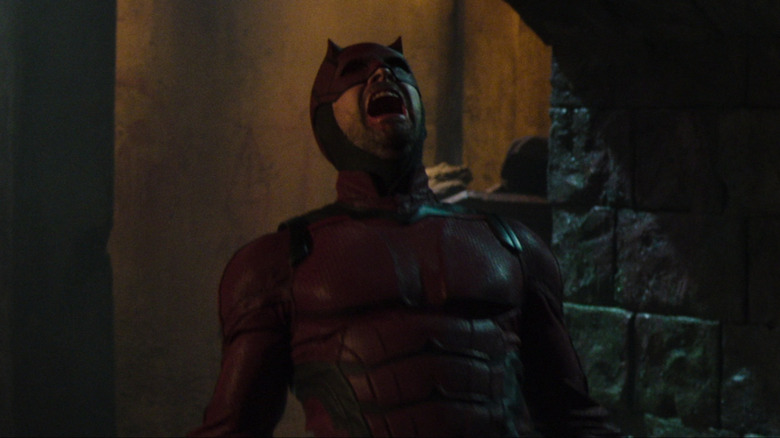 Matt Murdock screaming in his Daredevil costume.