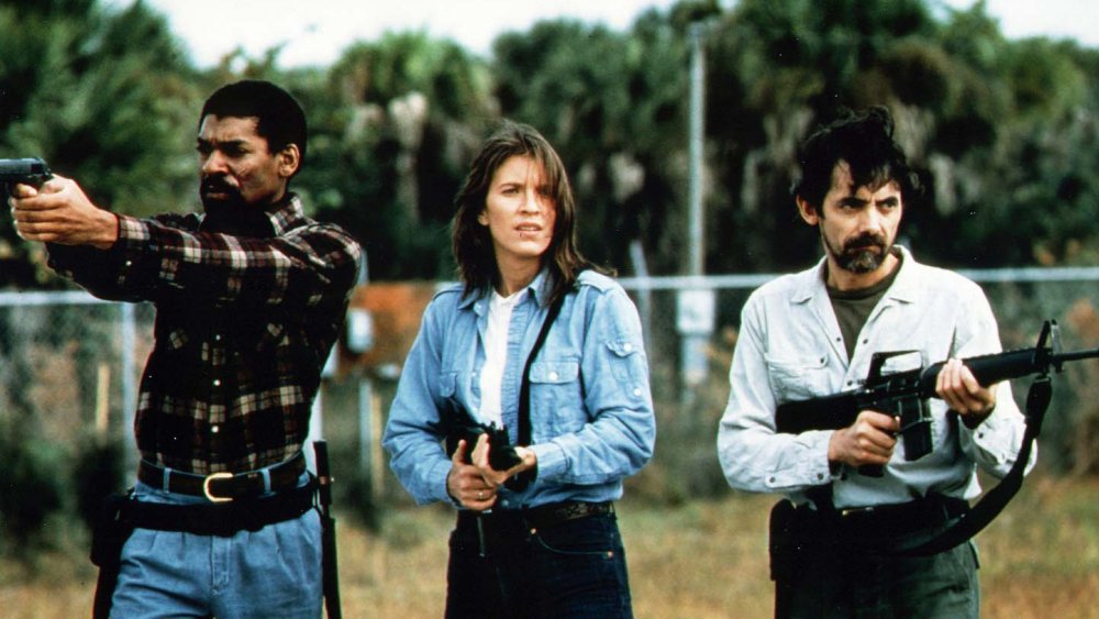 Terry Alexander, Lori Cardille, and Jarlath Conroy in Day of the Dead promotional still