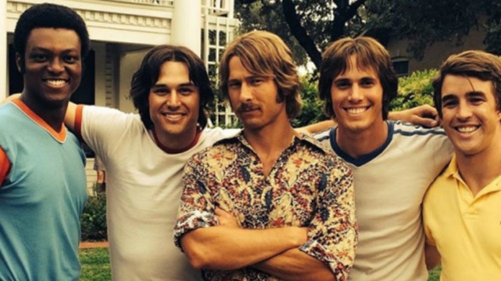 The cast of Everybody Wants Some!! led by Blake Jenner as Jake Bradford