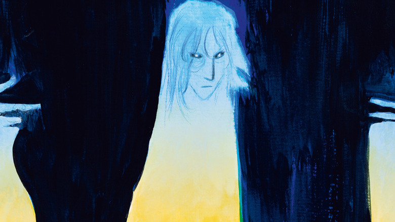 A ghostly blue face with a long yellow neck