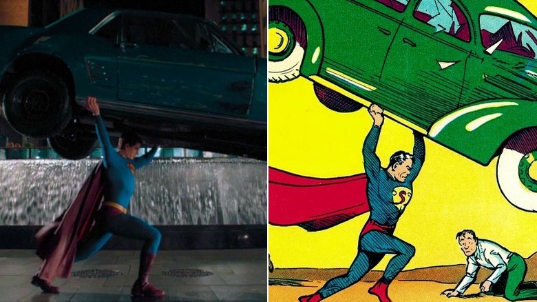 Superman holding the car