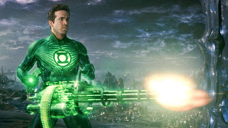 Green Lantern conjuring up a machine gun