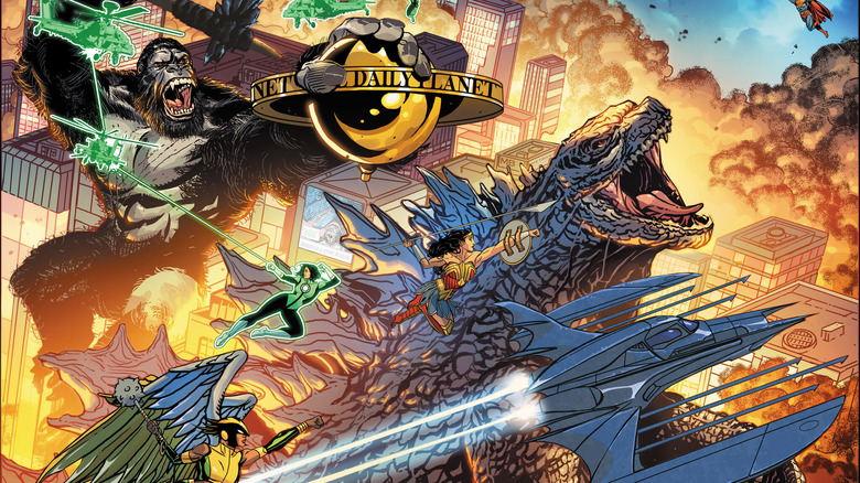 King Kong and Godzilla fight the Justice League