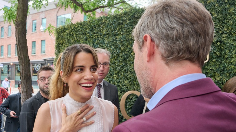 Natalie Morales and Mark Duplass talking