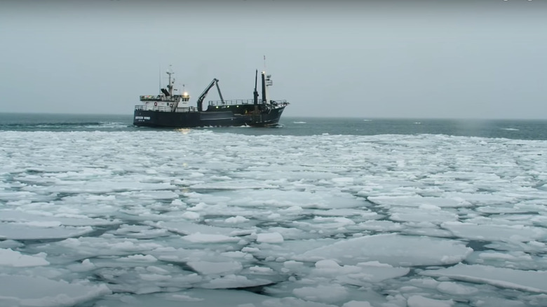 Fishing vessel and ice floes