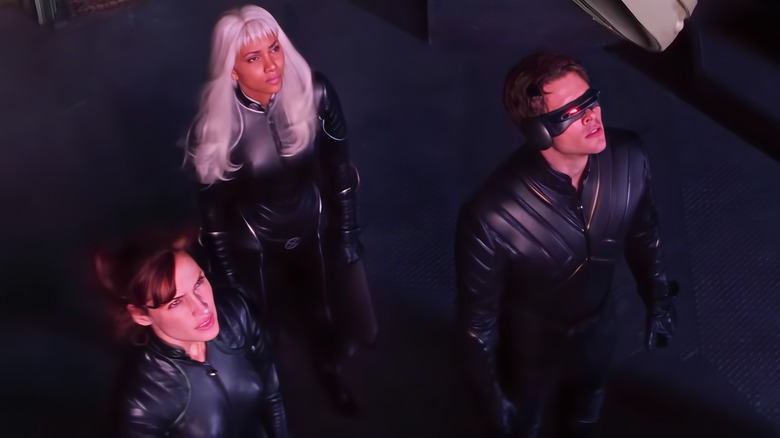 Jean Grey, Storm, and Cyclops looking up