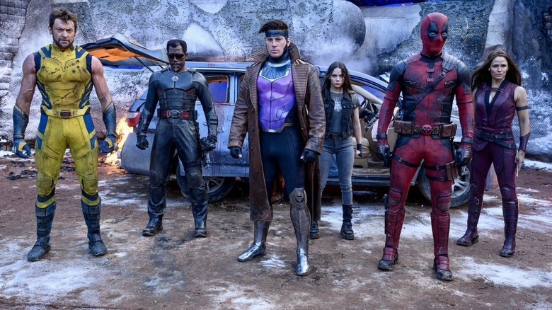 Wolvering, Blade, Gambit, X-23, Deadpool and Elektra preparing for battle in Deadpool & Wolverine (2024)