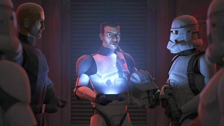 Commander Cody talking to clone troopers
