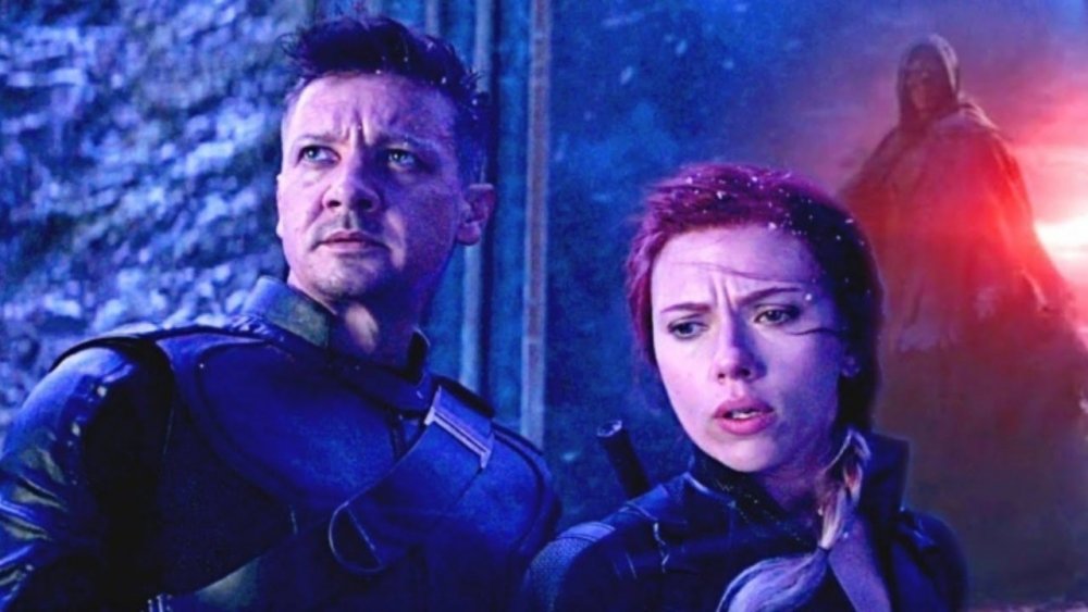 Jeremy Renner and Scarlett Johansson as Clint Barton and Natasha Romanoff in Avengers: Endgame