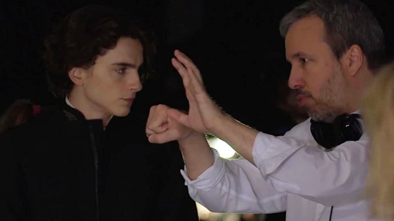 Timothée Chalamet and Denis Villeneuve on the set of "Dune"