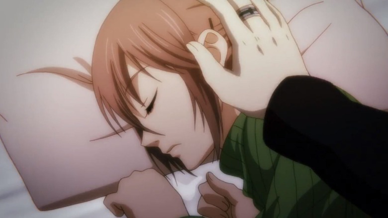 hand touching Tsukasa's head sleeping