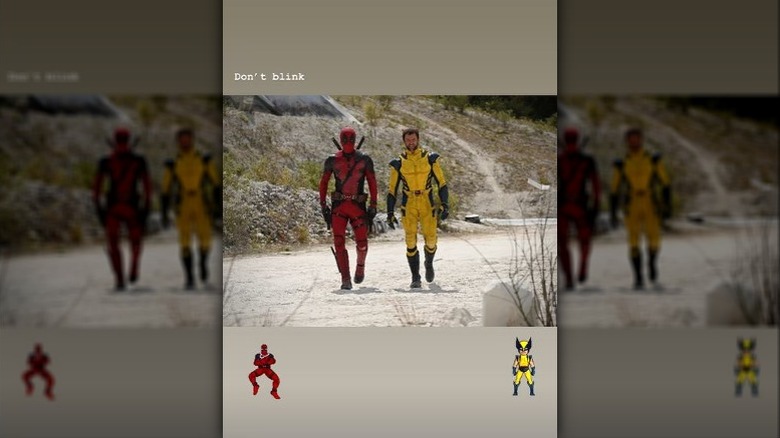 Deadpool and Wolverine with don't blink text displayed