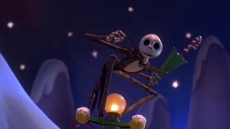 Jack Skellington posing on a lamp in Christmastown