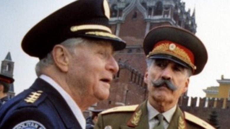 George Gaynes and Christopher Lee in Police Academy: Mission to Moscow