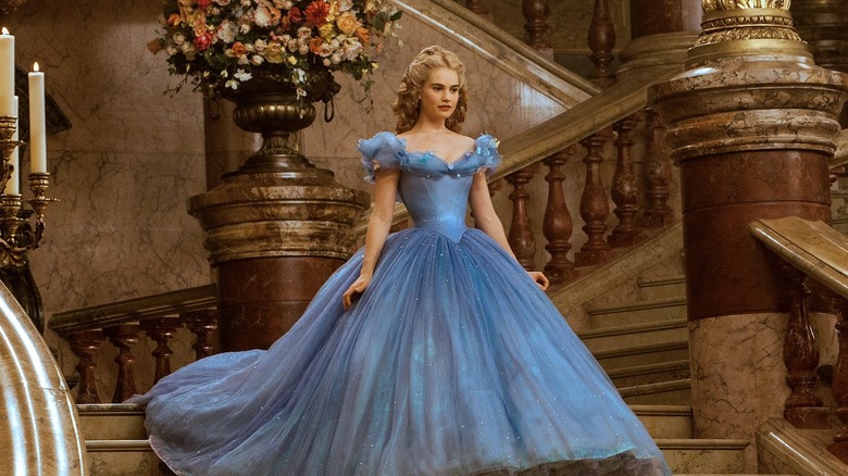 Cinderella wearing blue ballgown