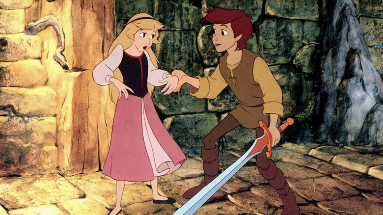 Taran and Eilonwy escape the dungeon