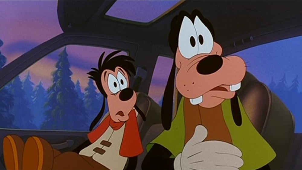 Goofy and son in car