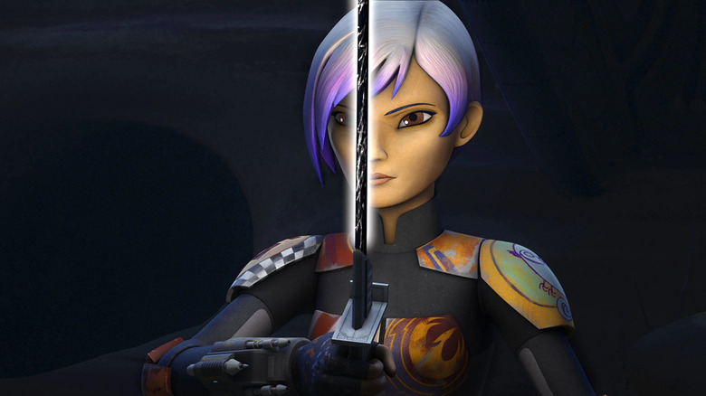 Animated Sabine holding Darksaber