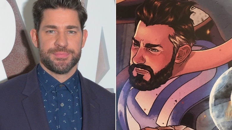 John Krasinski next to Mister. Fantastic