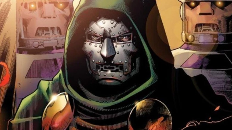 Doctor Doom next to two Sentinels