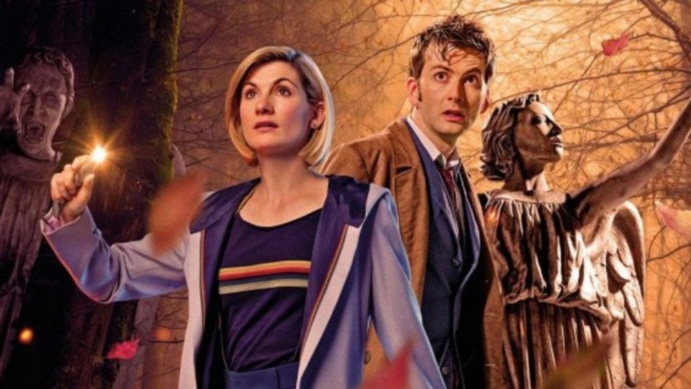 promo image of an upcoming team up comic with the Tenth and Thirteenth Doctors