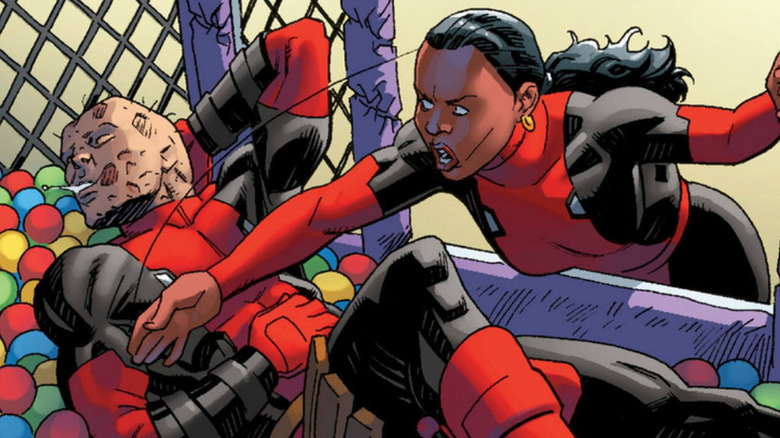 Agent Emily Preston slapping Deadpool 