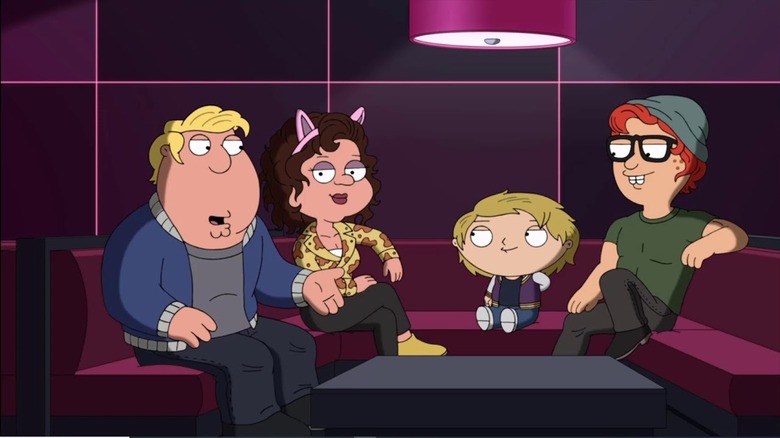 Chris sitting with his friends in a Riverdale parody