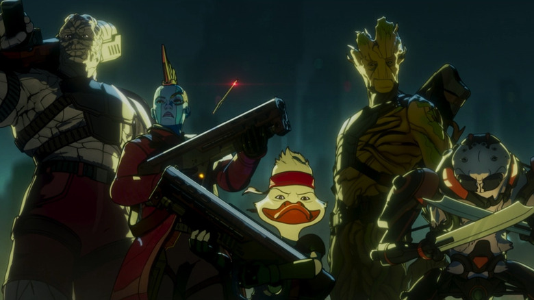 Groot posing with teammates