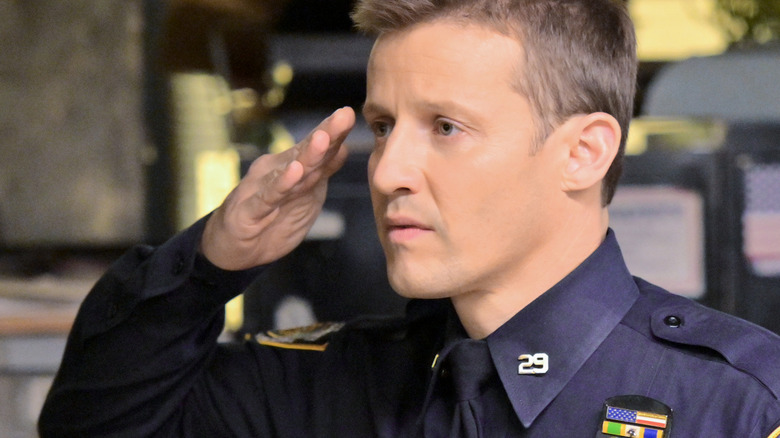 Jamie saluting on the Blue Bloods