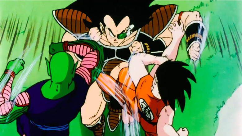 Goku and Piccolo attack Raditz
