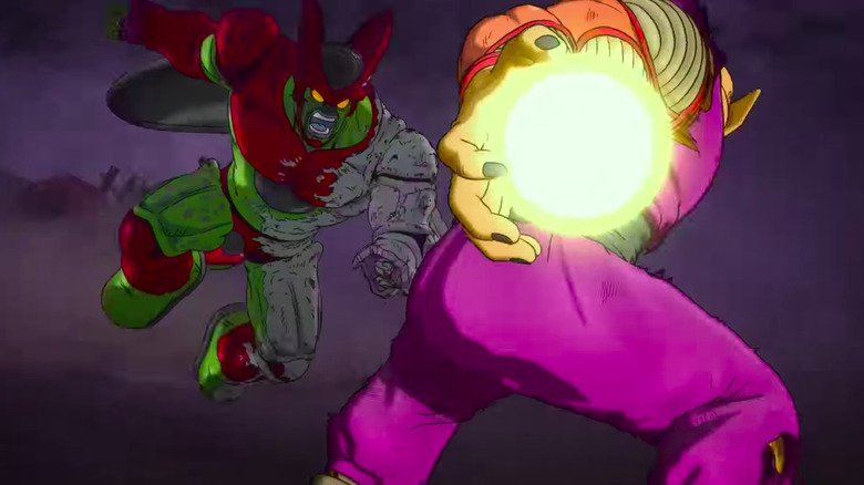 Orange Piccolo charges an energy attack against Cell Max