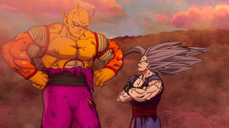 Orange Piccolo confers with Gohan