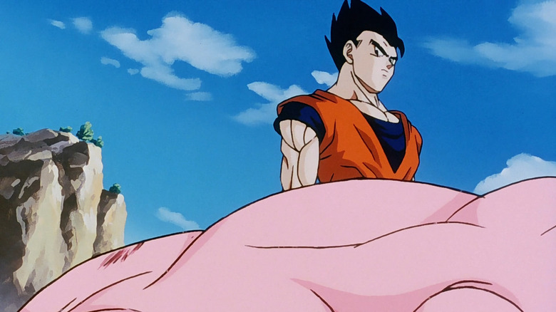 Gohan stands over a defeated Buu