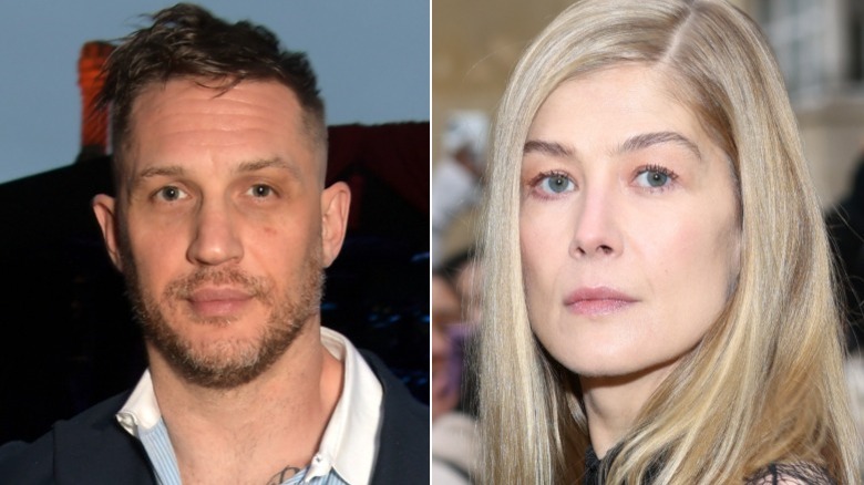 Tom Hardy and Rosamund Pike split image