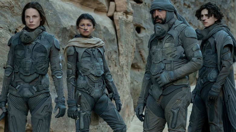 Lady Jessica, Chani, Stilgar, and Paul in stillsuits