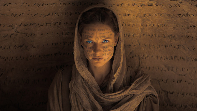 Lady Jessica with Fremen words written on her face in Dune Pt. II (2024)