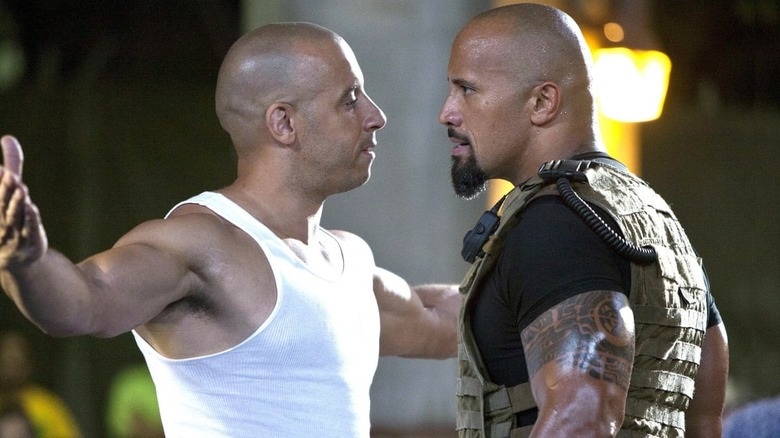 Dominic Toretto and Luke Hobbs battling